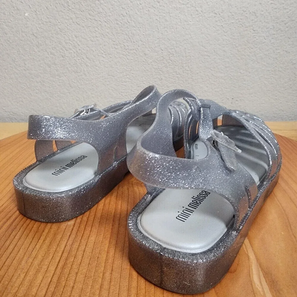Mini Melissa Sandals Girls Size 3 Silver Glitter Jelly Fisherman Shoes 10GR23BR